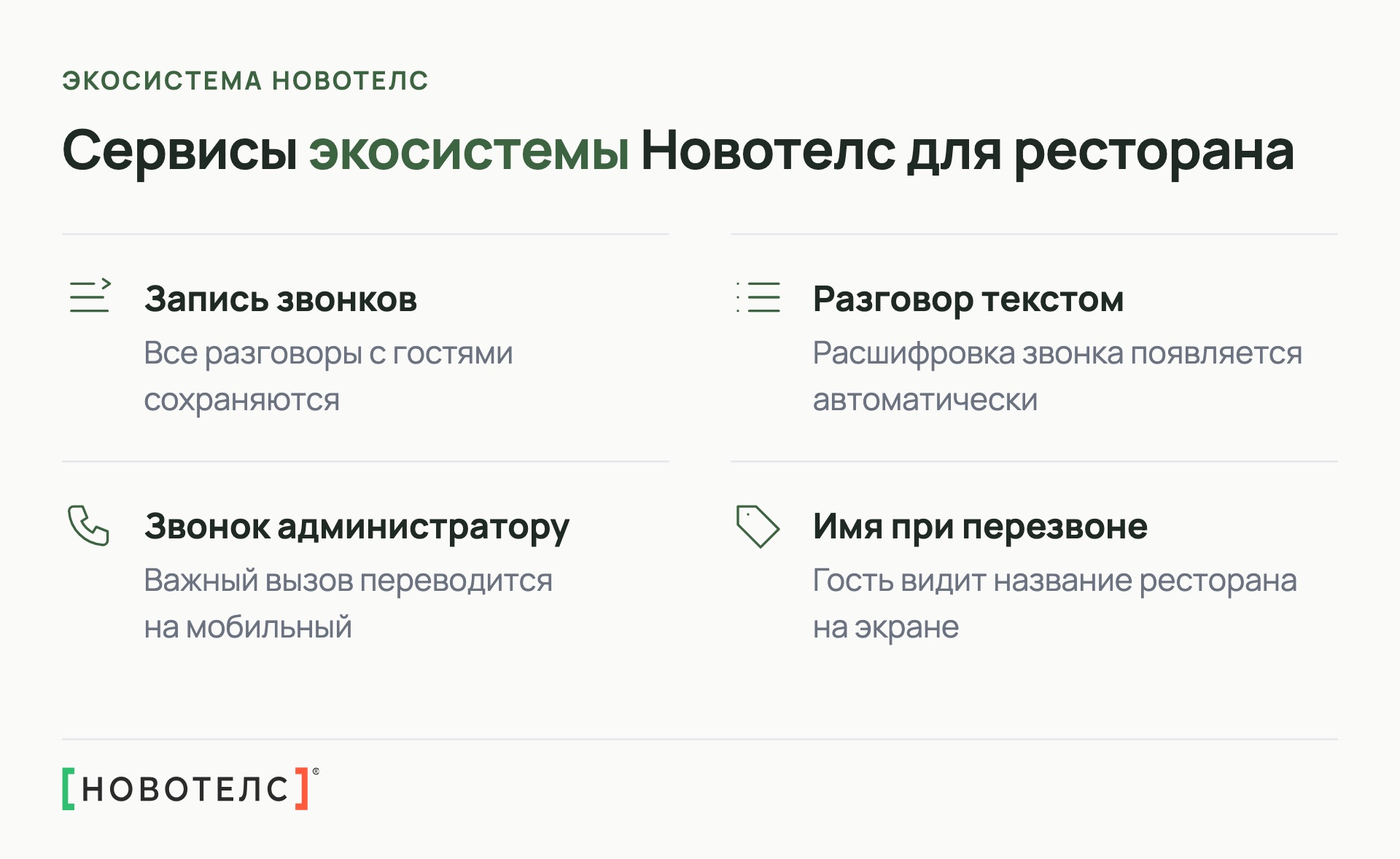 Сервисы экосистемы Новотелс для ресторана