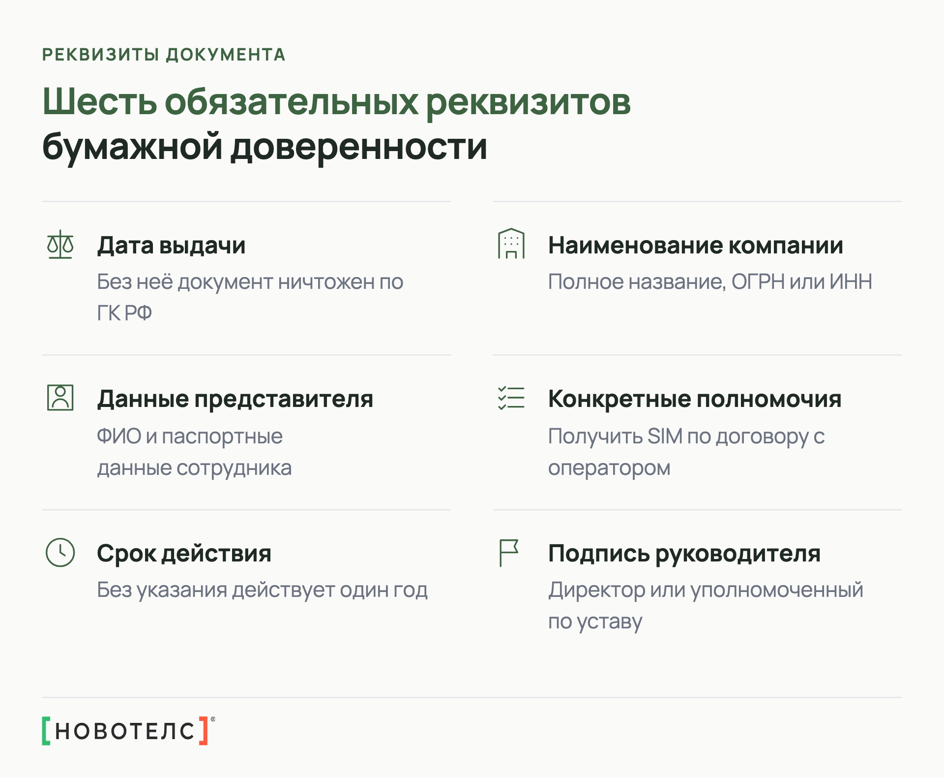Шесть обязательных реквизитов бумажной доверенности